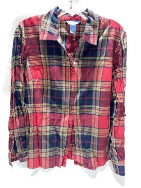 Koret City Blues Plaid Button Up Long Sleeve Shirt Women's Size 12